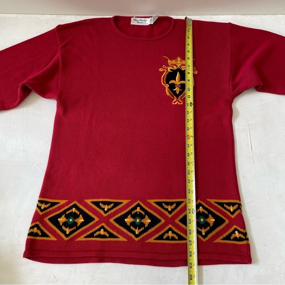 Vintage Marisa Christina Preppy Crown Sweater Classic Red Christmas Royal Damask - Picture 9 of 9